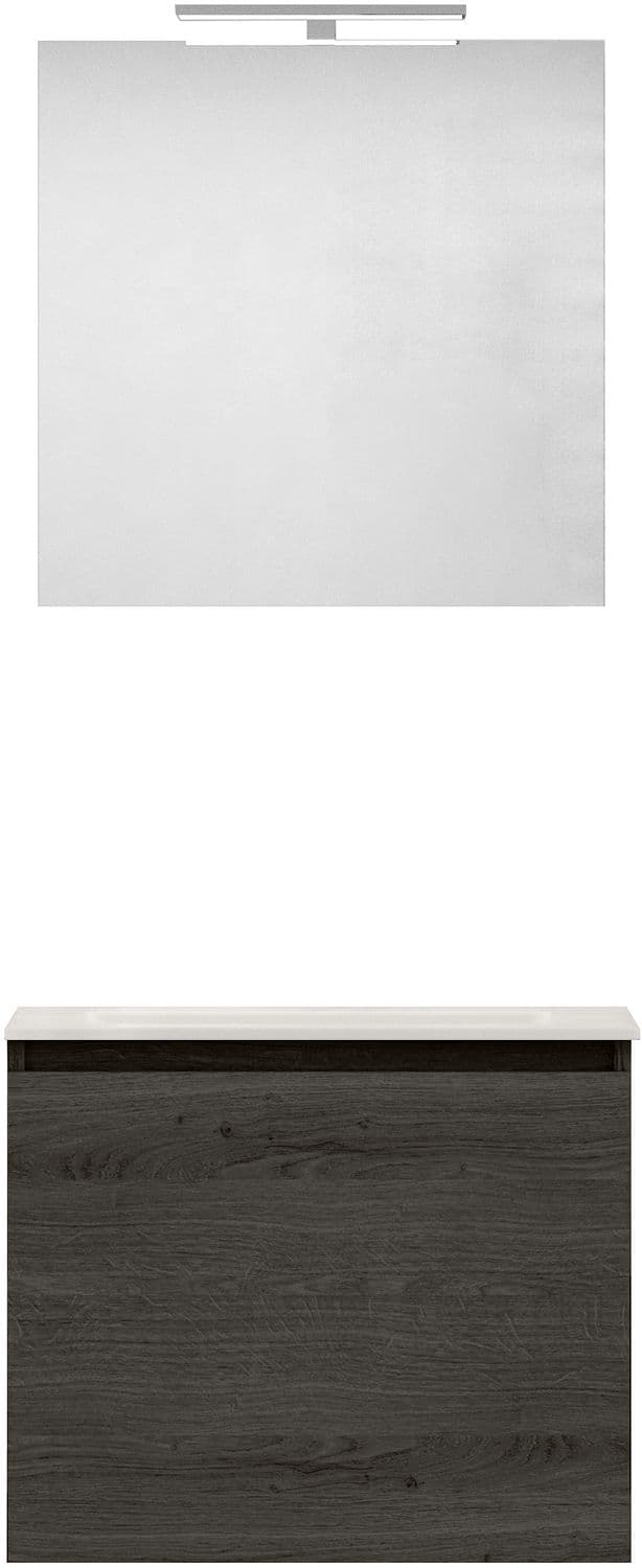 MEUBLE FORM 60CM SOLO 1 TIROIR MARBRE DE SYNTHESE +MIROIR CHENE GRAPHIT