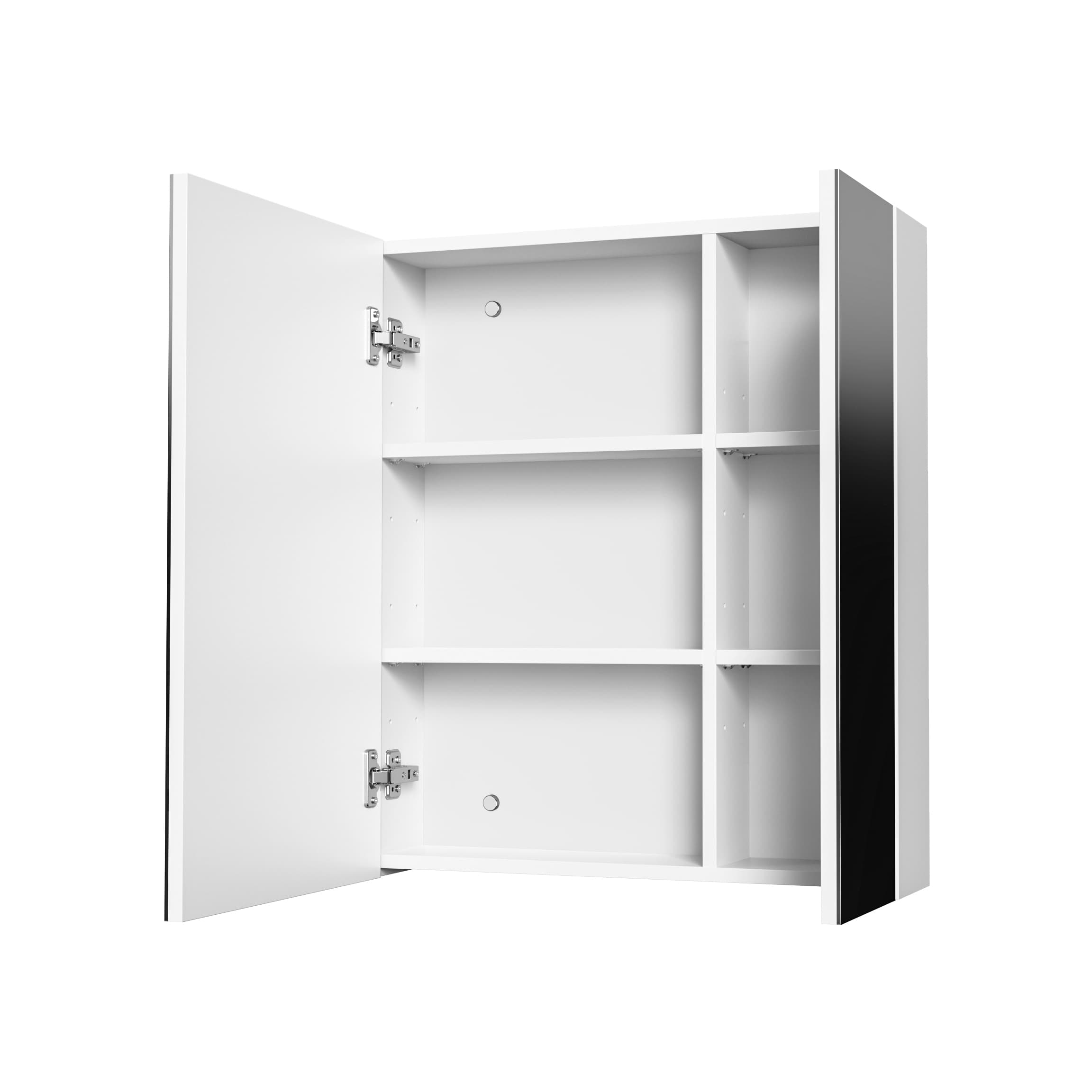 Hayat Armoire miroir - 2 portes miroirs asymétriques, à un seul côté - 4 étagères réglables en hauteur - 60X70X15 cm - blanc brillant