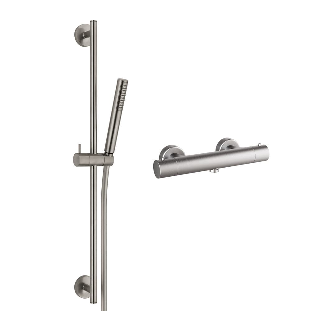Van Marcke Nero II set mitigeur bain thermostatique avec barre de douche 70 cm nickel brossé