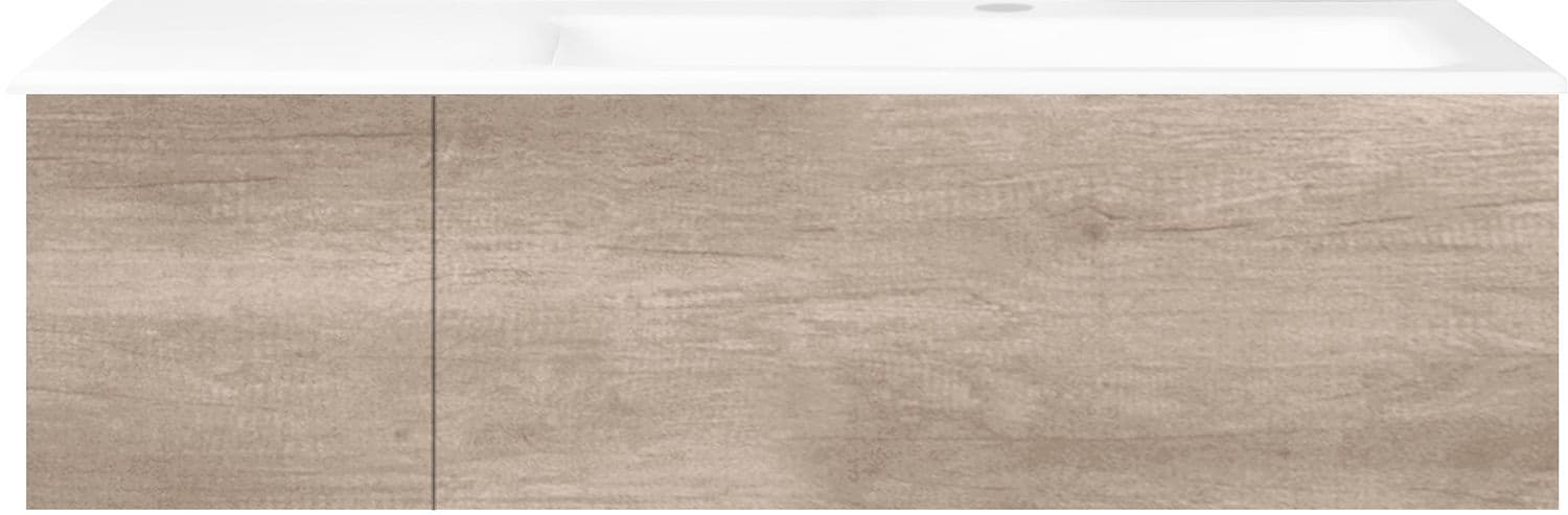 SOUS MEUBLE COFFEE 2 TIROIRS 110 CHENE DECOR FLANELLE +LAVABO DROITE PORCELAINE BLANC