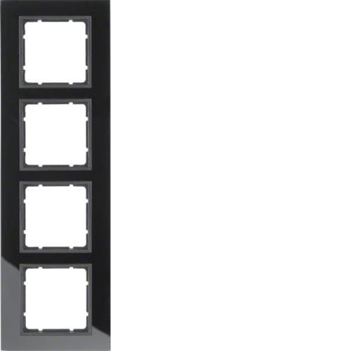 Plaque de recouvrement 4 postes Berker B.7 Verre, Noir