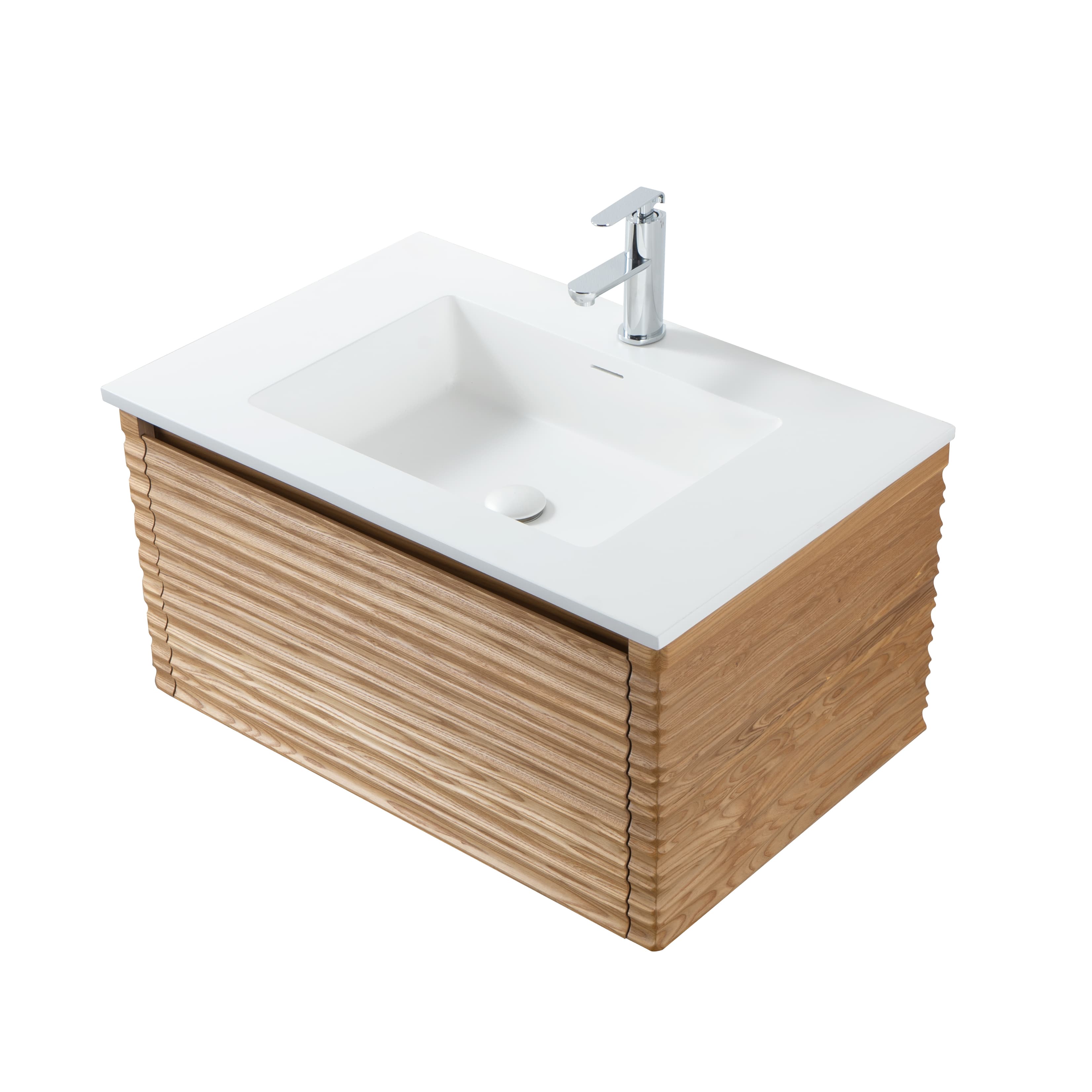 Kamellia meuble sous-vasque - 1 tiroir - sans Poignée - soft close – 79X40X52 cm - Noyer clair