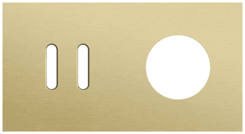 Plaque de recouvrement double, horizontale 71 mm d'entraxe, pour une fonction de commutation double et une fonction de prise de courant, Niko Rocker alu gold brushed