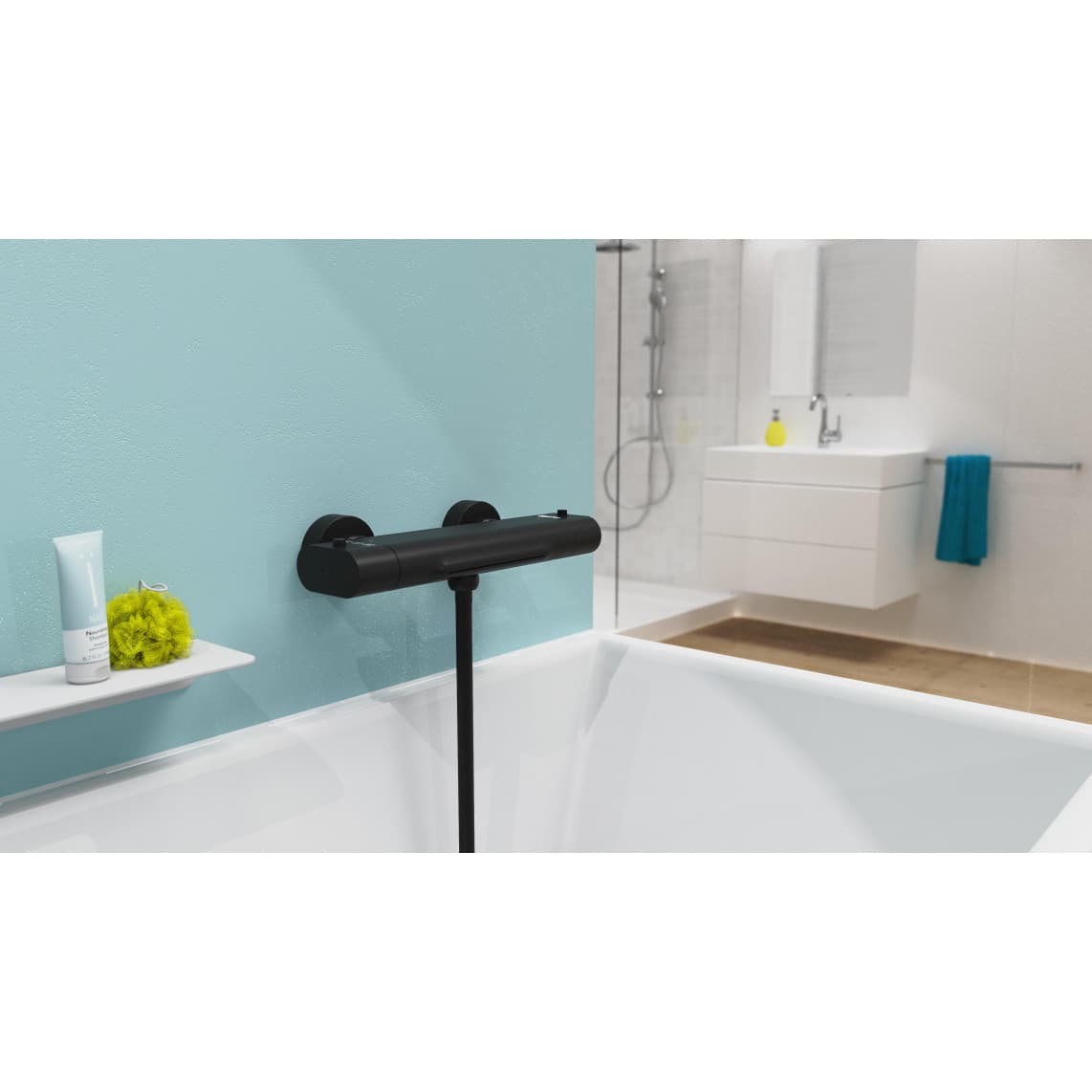 1330090B CARNEO Bathtub mixer, black matt, with waterfall spout