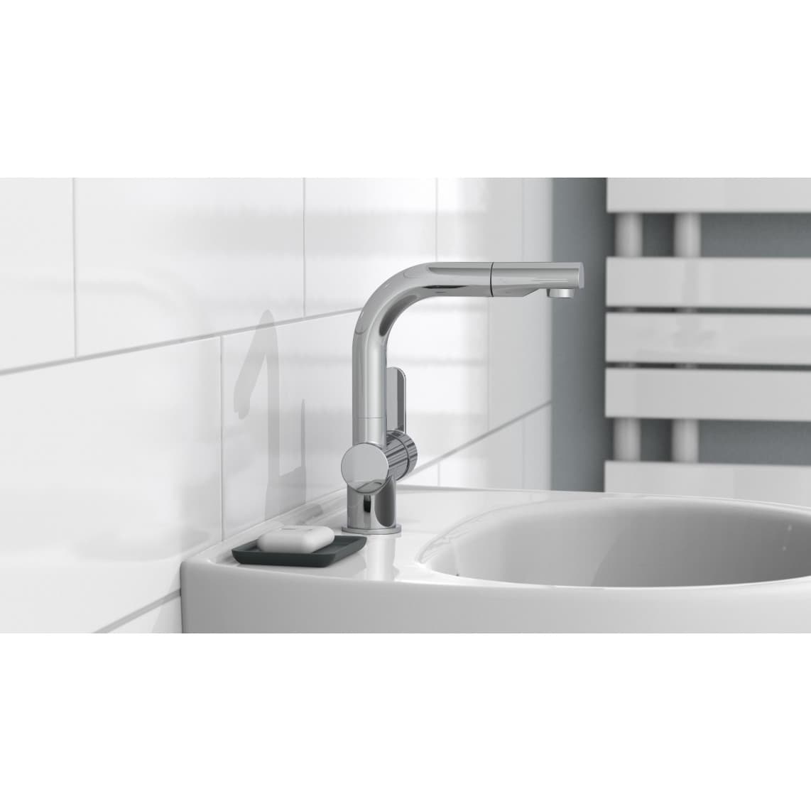 79710 LONDON Mitigeur lavabo, chromé, avec douchette à cheveux extractible