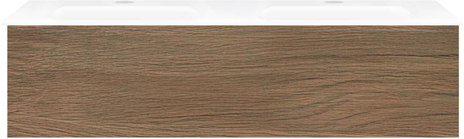 SOUS MEUBLE COFFEE 1 TIROIR 120 DUO CHENE CARAMELLE + DOUBLE LAVABO EN PORCELAINE BLANC
