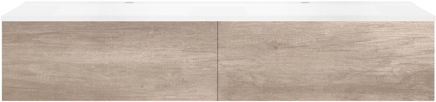 SOUS MEUBLE COFFEE 2 TIROIRS 160 DUO CHENE DECOR FLANELLE +DOUBLE LAVABO BLANC