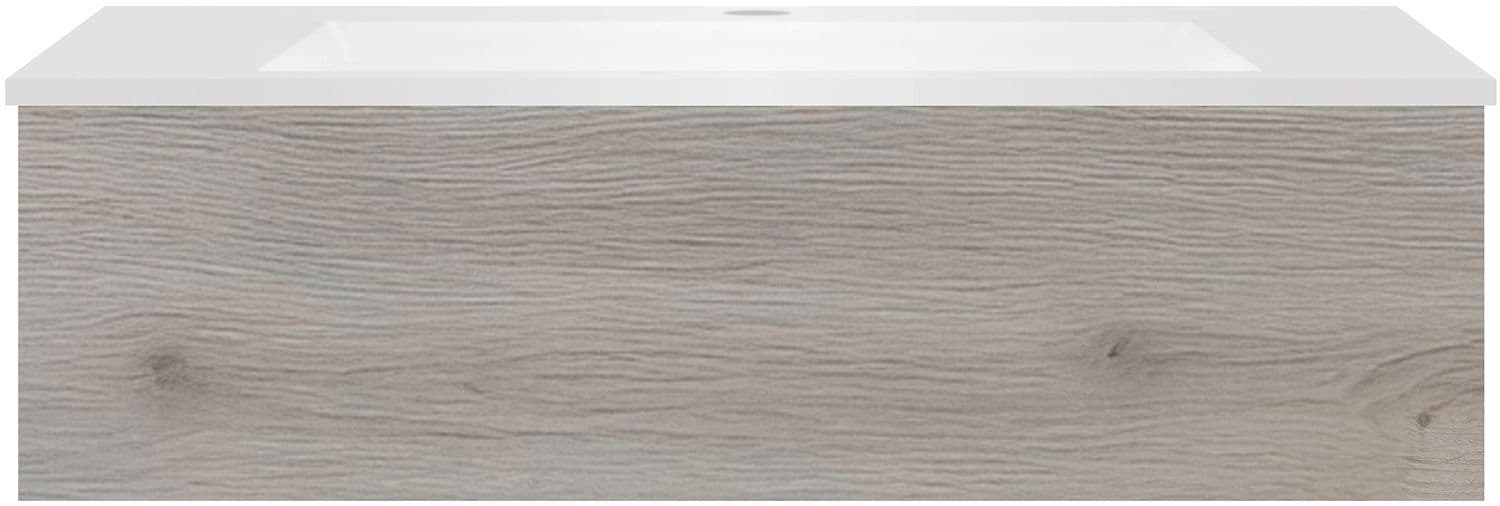 SOUS MEUBLE COFFEE 1 TIROIR 100 CHENE DECOR ARGENT+LAVABO EN MARBRE SYNTHETIQUE BLANC