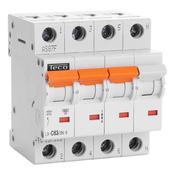 Disjoncteur 3 pôles + N 63A 6kA courbe C