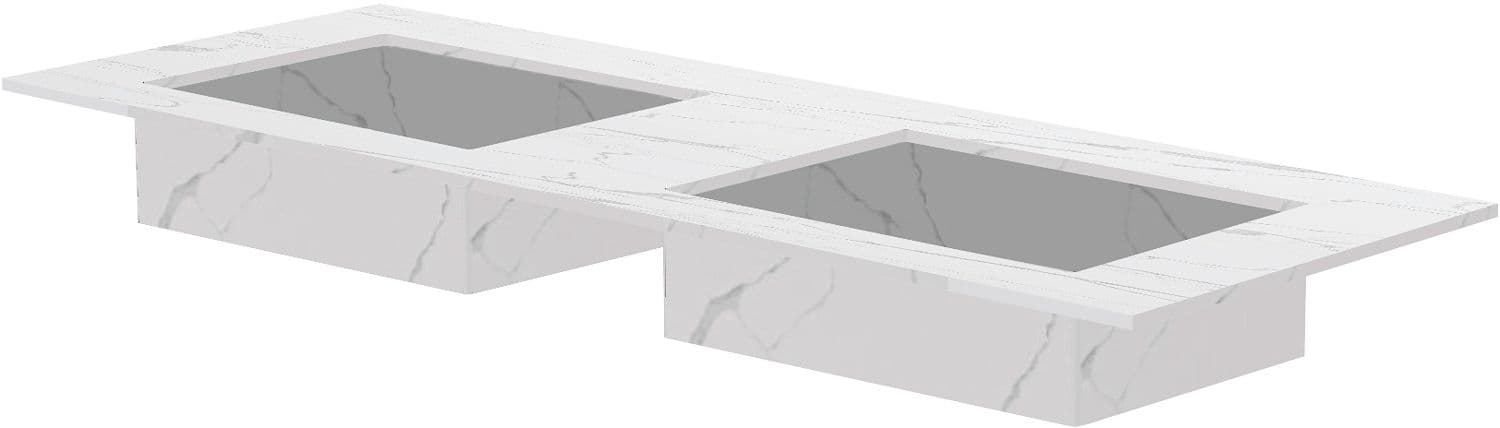 TABLET MARBRE CERAMIQUE PURO LAVABO S DOUBLE L140 H1,2 SANS TROU ROBINET WHITE CALACATTA