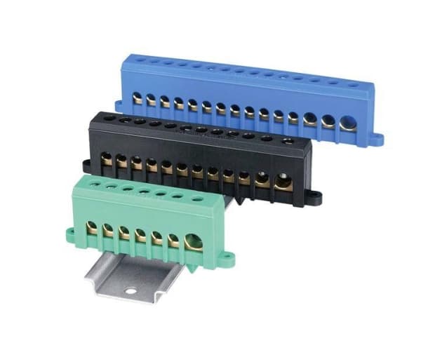 Barre de terre pour rail Din section 1 x 35 - 1 x 25 - 10 x 16mm² Verte