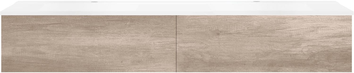 SOUS MEUBLE COFFEE 2 TIROIRS 180 DUO CHENE DECOR FLANELLE +DOUBLE LAVABO BLANC
