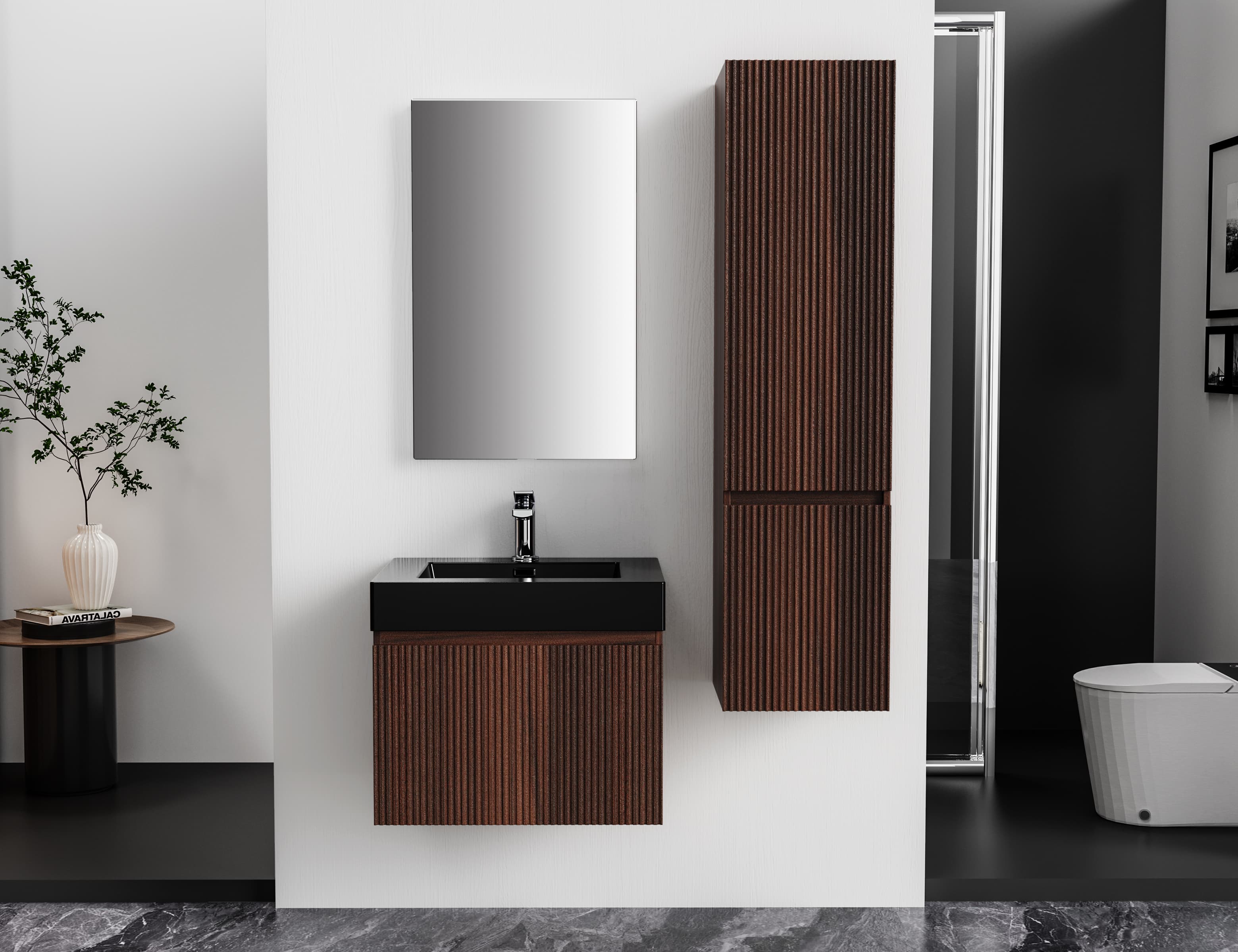 ALONI ela meuble sous-vasque - 1 tiroir - sans poignee - soft close – 60X40X45 cm - wenge
