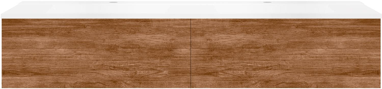 SOUS MEUBLE COFFEE 2 TIROIRS 160 DUO TECTONA DECOR CANNELLE +DOUBLE LAVABO BLANC MAT