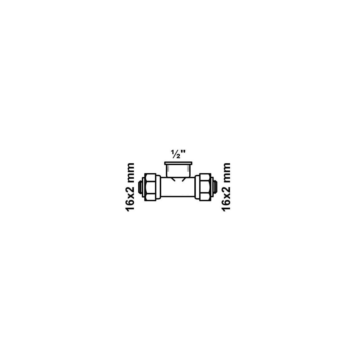 988912155 LT pièce en T, vierge, 16 mm x 1/2" F x 16 mm, raccord à serrer pour tube multicouche