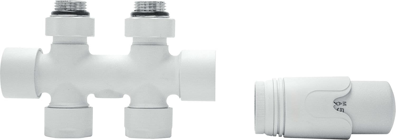 D-DESIGN KIT DE ROBINET RADIATEUR THERMOSTATIQUE BITUBE/MONOTUBE +RACCORD 16MM DROIT BLANC MAT