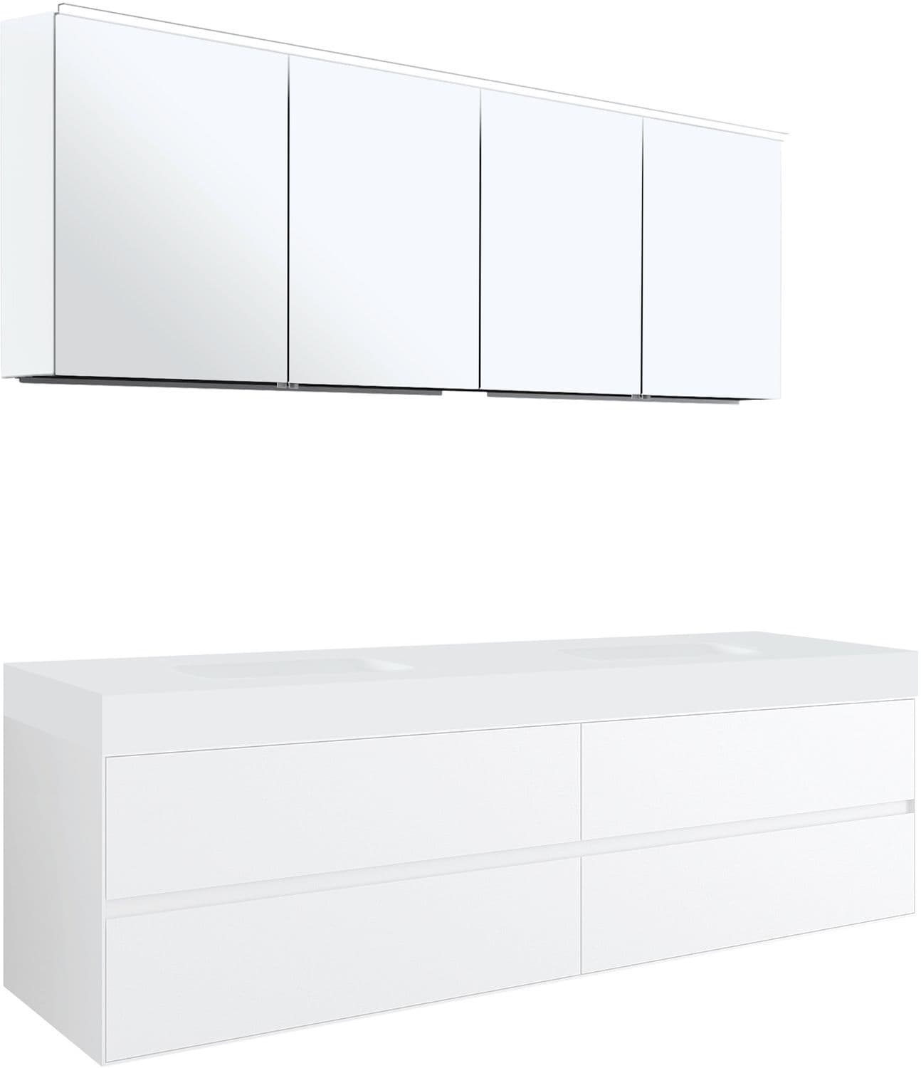 MEUBLE 4 TIROIRS POUR TABLET PURO 2 LAVABO TENSO 180CM BLANC AVEC ARMOIRE TOILETTE