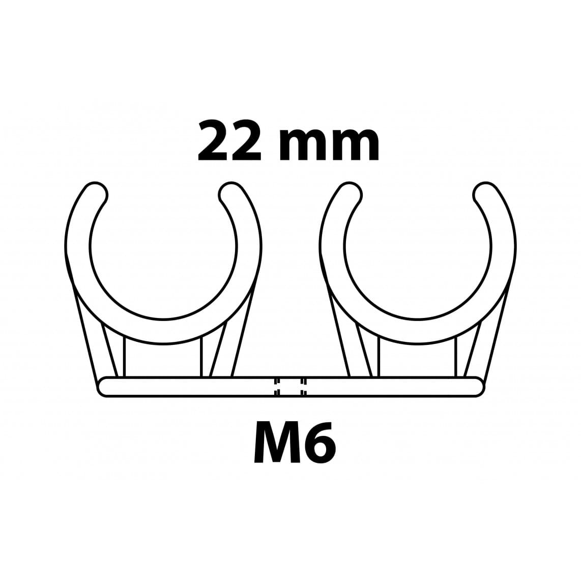 989189117 clip de fixation pour tube, double, 22 mm, avec manchon fileté M6