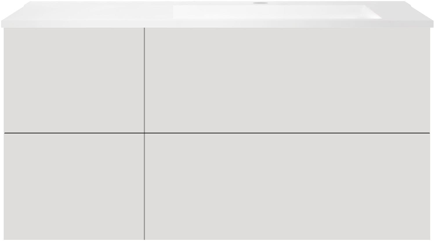 SOUS MEUBLE COFFEE 4 TIROIRS 120 GRIS VELOURS MAT+LAVABO DROITE EN MARBRE SYNTHETIQUE BLANC