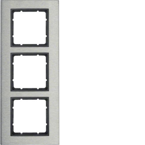 Plaque de recouvrement 3 postes vertical Berker B.7 Inox / Anthracite