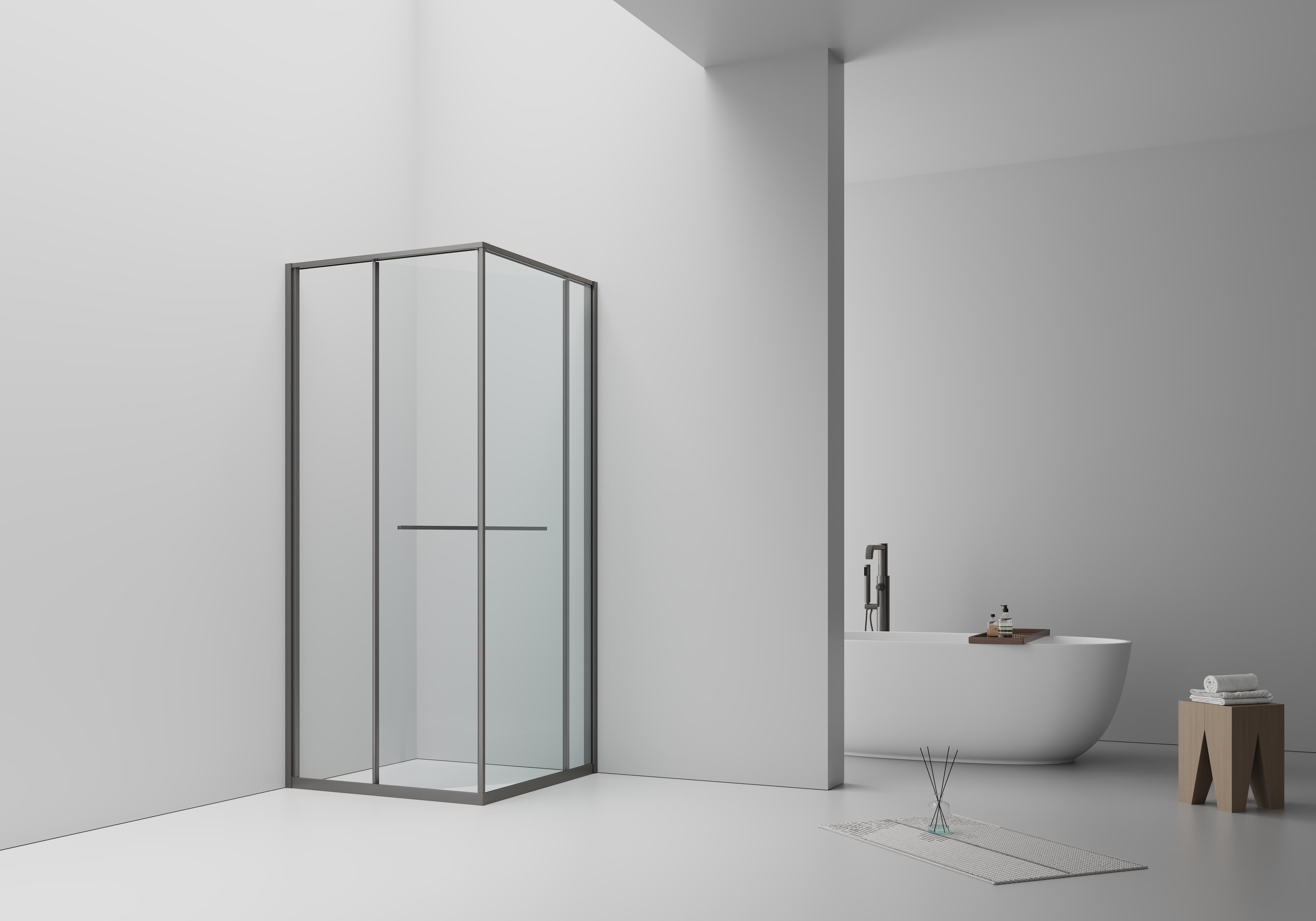 ALONI CABINE DE DOUCHE INSLIDE – PORTE COULISSANTE INTÉRIEURE ET PAROI LATÉRALE – GAIN DE PLACE – RÉVERSIBLE – VERRE DE SÉCURITÉ 6?MM – 90X90X200?CM – GUNMETAL – VERRE CLAIR