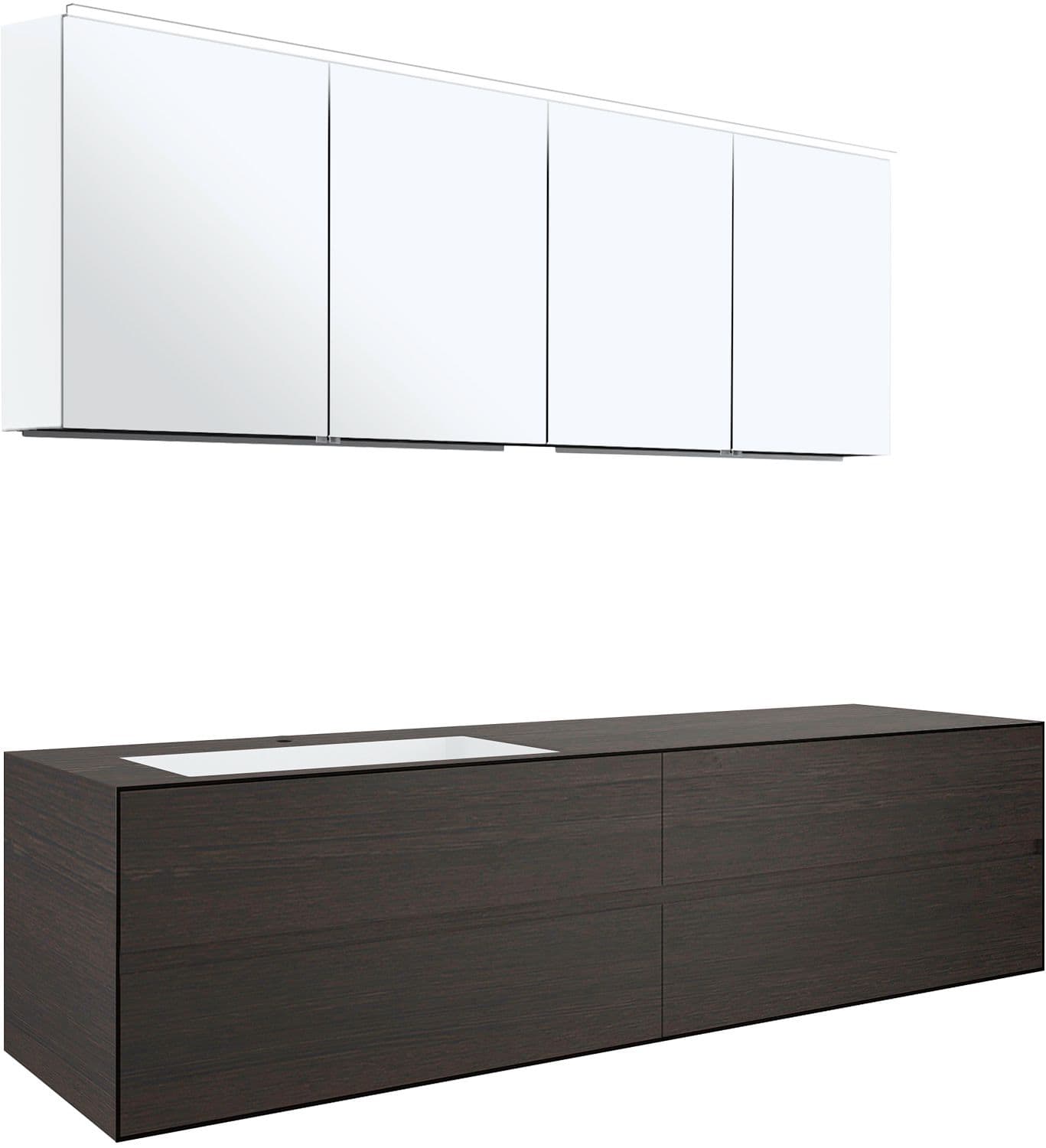 MEUBLE 4 TIROIRS+ LAVABO SOUS ENCASTRER GAUCHE TENSO 180CM +TROU ROBINET WENGE AVEC ARMOIRE TOILETTE