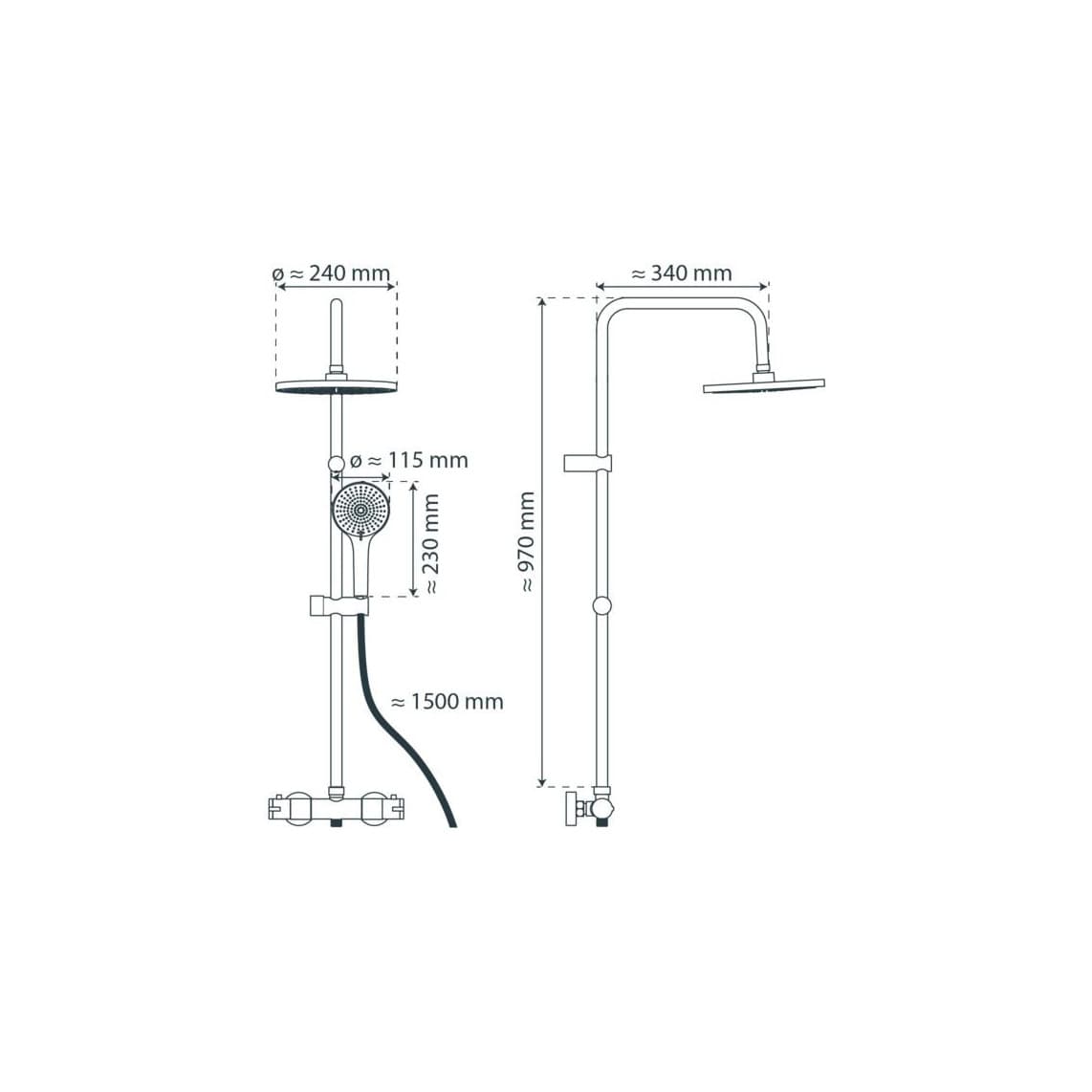 60171 ADRIA Regendouche set met thermostatische kraan, mat zwart