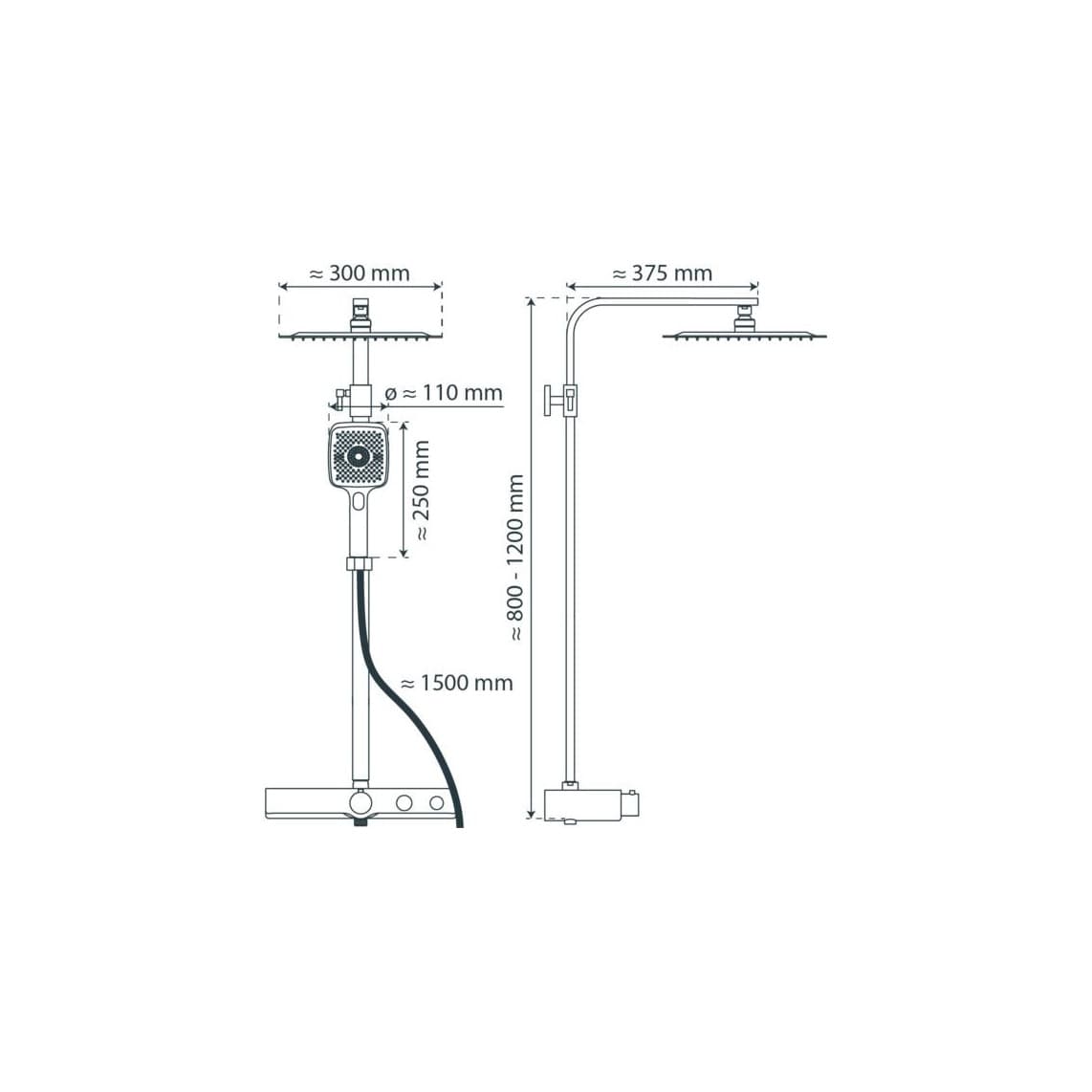 60531 OCEAN Overhead shower set, anthracite, with thermostatic mixer, with tray