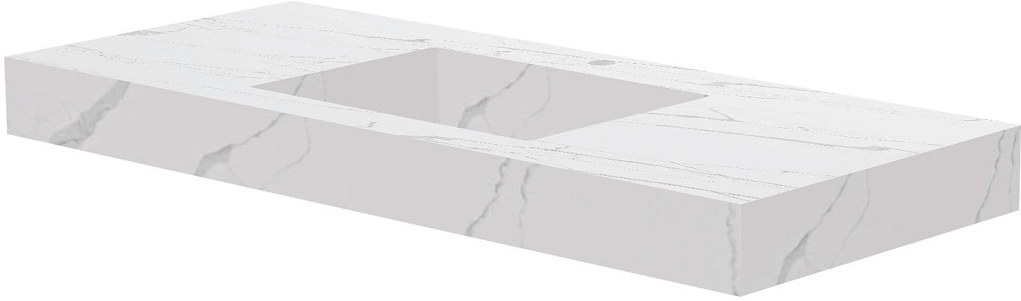 TABLET MARBRE CERAMIQUE PURO LAVABO S CENTRAL L120 H10 +TROU ROBINET WHITE CALACATTA