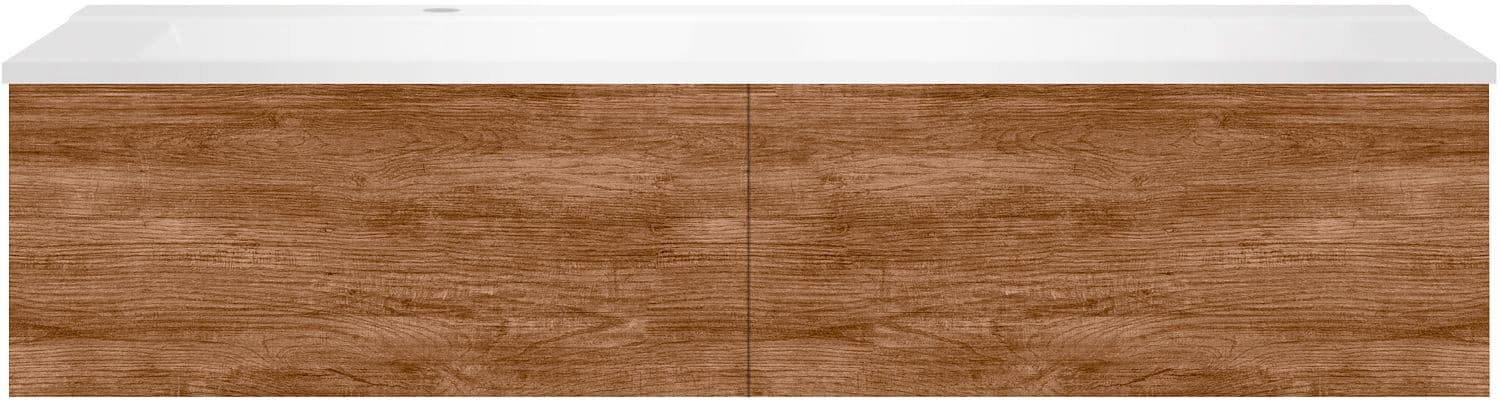 SOUS MEUBLE COFFEE 2 TIROIRS 140 TECTONA DECOR CANNELLE+LAVABO GAUCHE BLANC MAT
