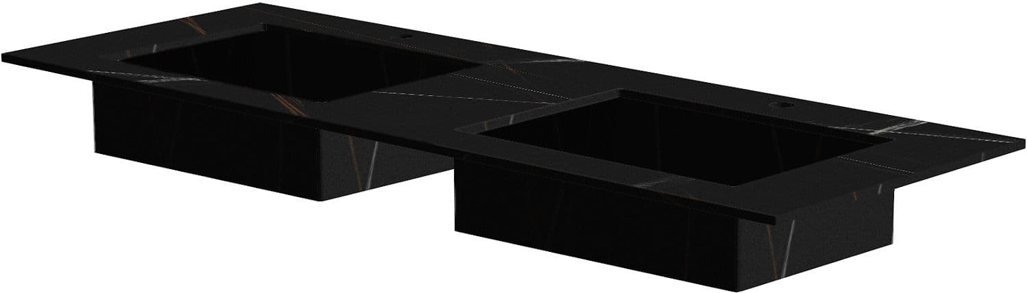 TABLET MARBRE CERAMIQUE PURO LAVABO S DOUBLE L140 H1,2+TROU ROBINETS BAMBOO BLACK