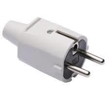 Fiche mâle caoutchouc 2 pôles + T 10 / 16A - 250V IP20 BLANC