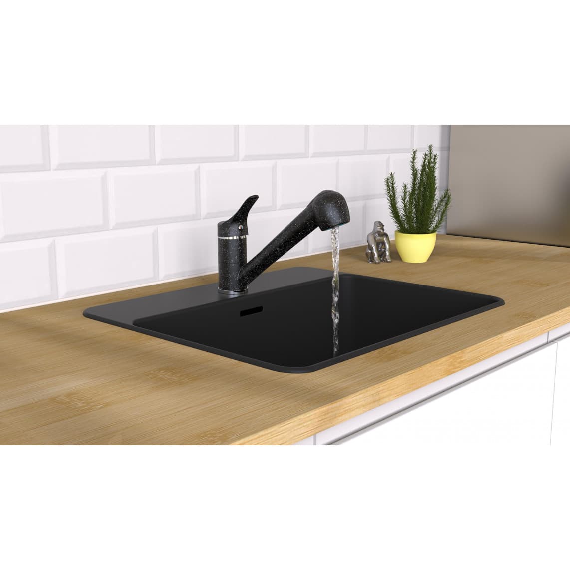 NI183SMCR-LP GRANIT Keukenkraan lage druk, graniet zwart/chroom, met uittrekbare vaatdouche