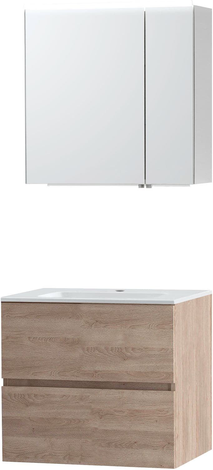 MEUBLE MOLTO CHENE NATUREL 70 MARBRE SYNTHETIQUE ARMOIRE TOILETTE
