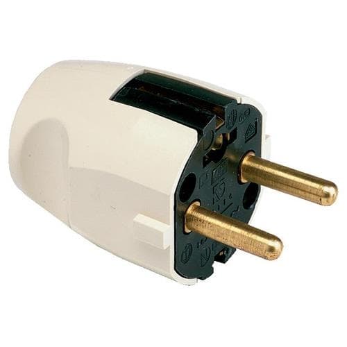 Fiche mâle droite 2 pôles + T 16A ~ Ivoire