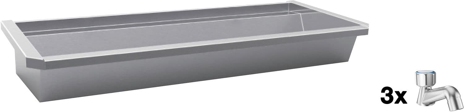 AUGE MURAL SANILAV INTERSAN 180CM INOX 3 ROBINETS D'EAU FROIDE A PIQUER