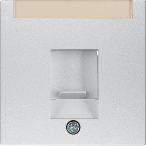 Enjoliveur avec 1 volet antipoussière et porte - étiquette Berker S.1 / B.3 / B.7 Alu, mat