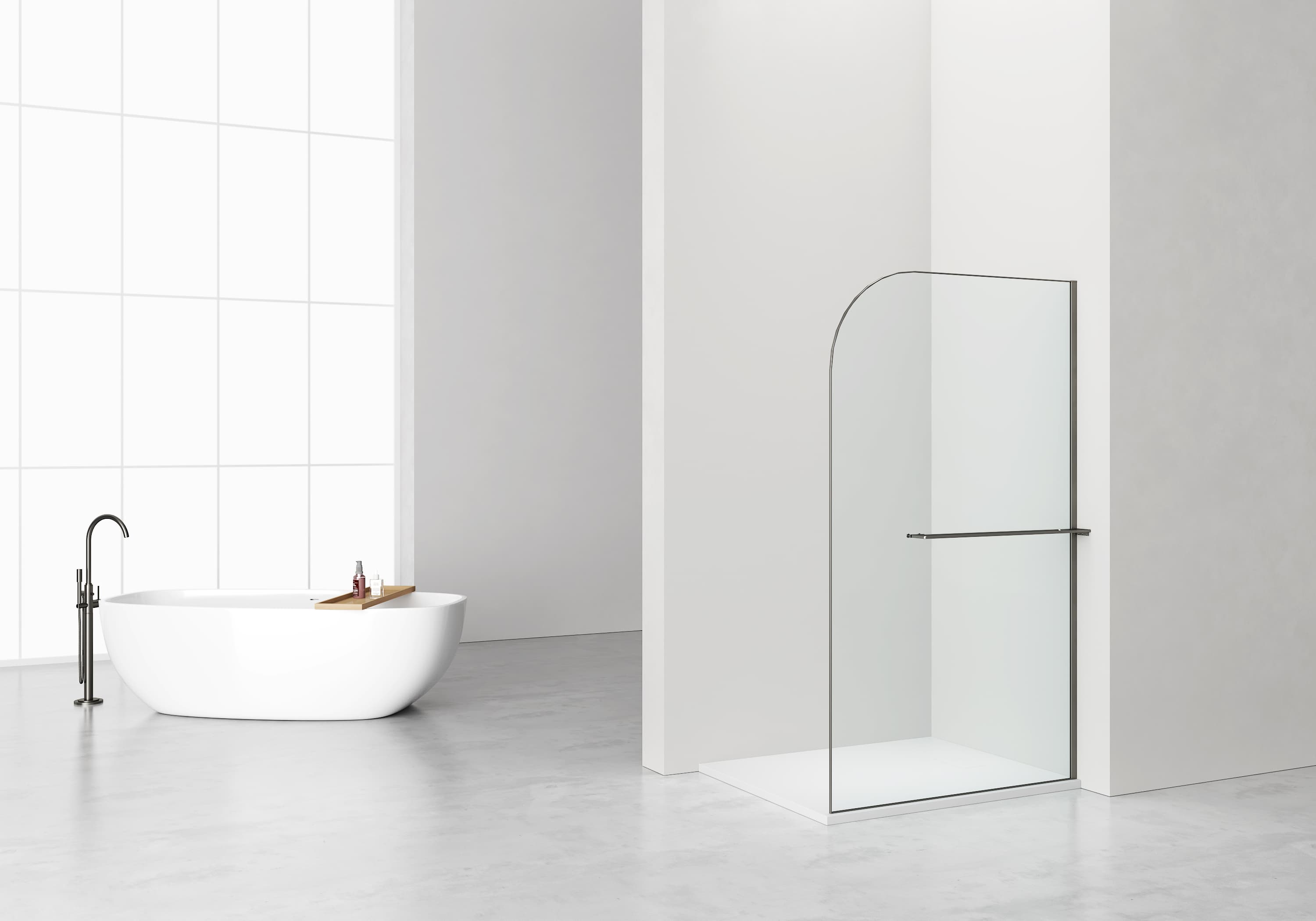 CURVY DOUCHE À L'ITALIENNE AVEC PORTE-SERVIETTE - COURBÉE - TRAITEMENT ANTI-CALCAIRE - RÉVERSIBLE - VERRE DE SÉCURITÉ 8MM - 120X200CM - GUNMETAL - VERRE CLAIR