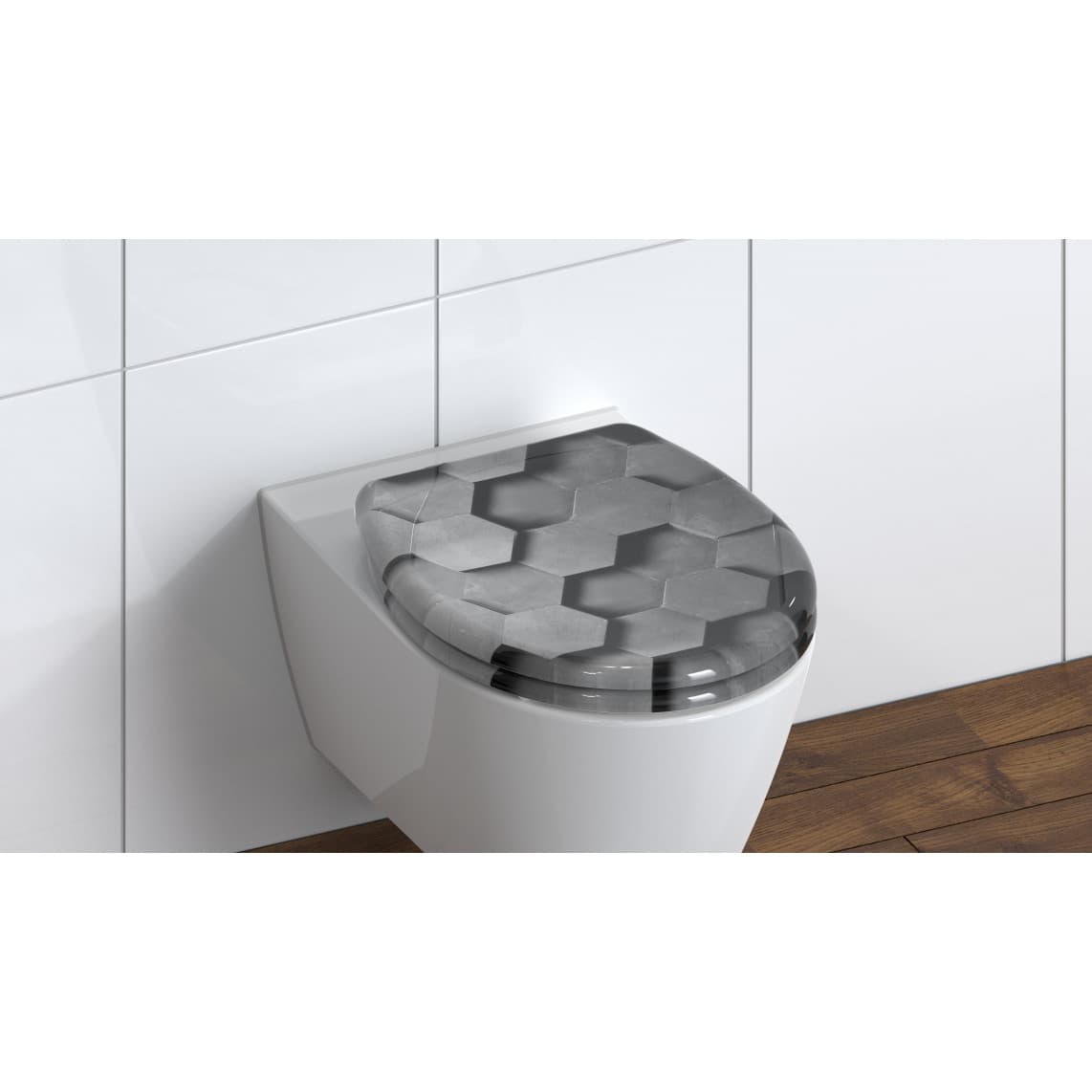 82392 abattant WC en Duroplast GREY HEXAGONS, avec frein de chute et déclipsable
