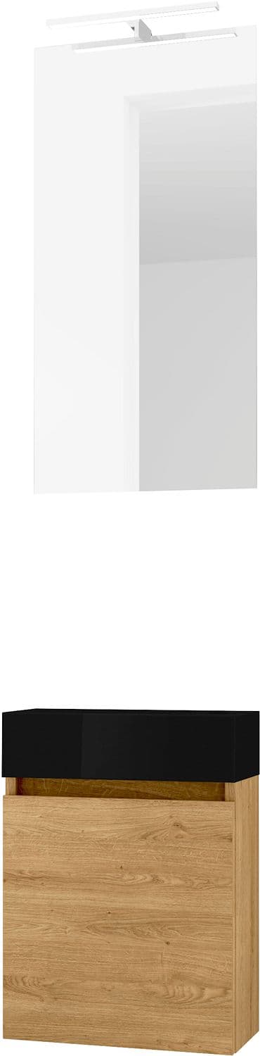 LAVE-MAINS FORM MINI PORCELAINE NORDIC/ 1 PORT/MIROIR/LUMIERE LED CHENE NORDIC