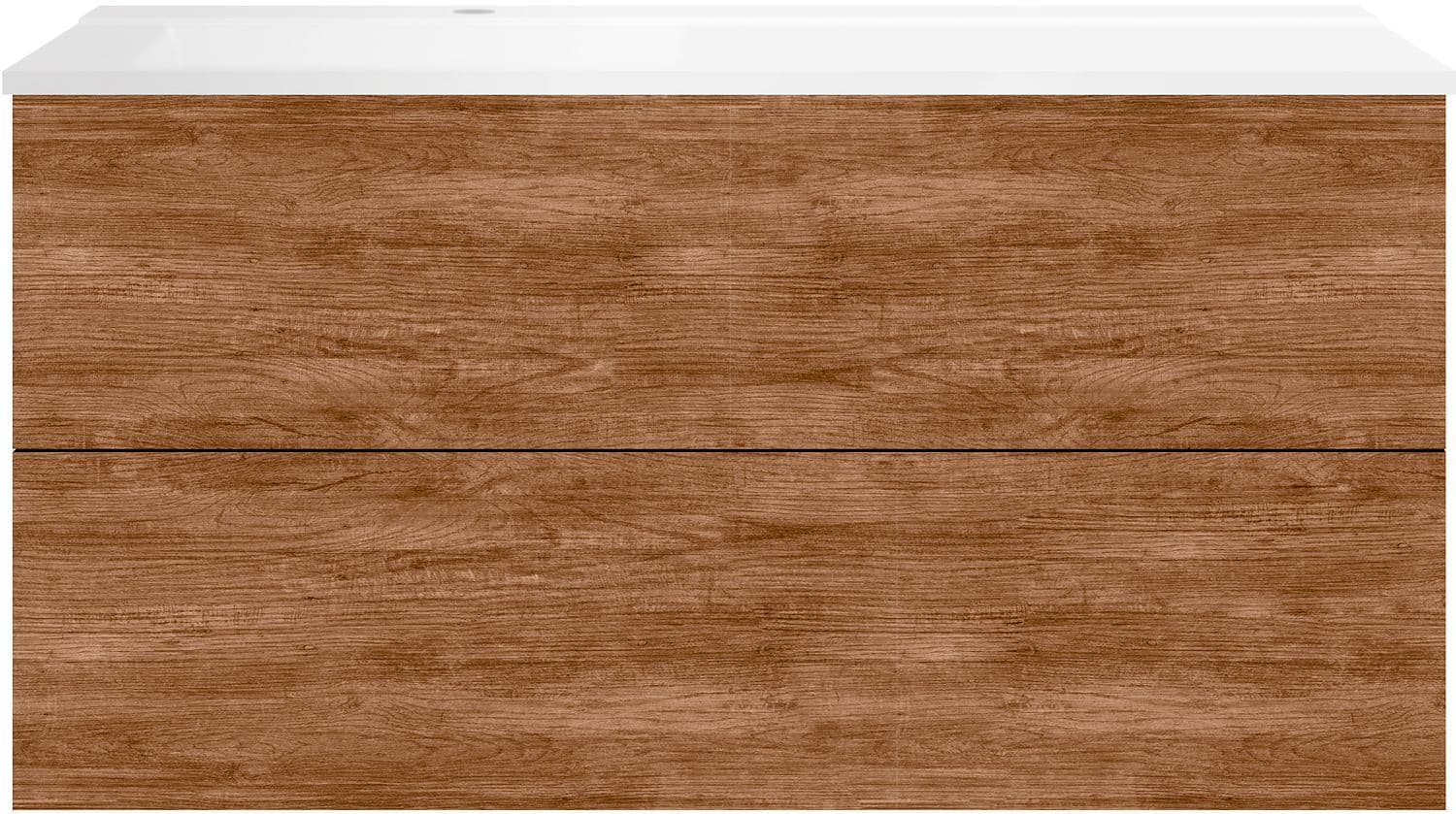 SOUS MEUBLE COFFEE 2 TIROIRS 120 TECTONA DECOR CANNELLE+LAVABO GAUCHE BLANC MAT