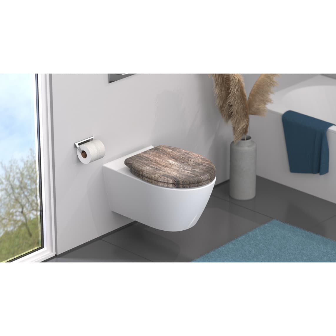 82368 abattant WC en Duroplast OLD WOOD, avec frein de chute et déclipsable