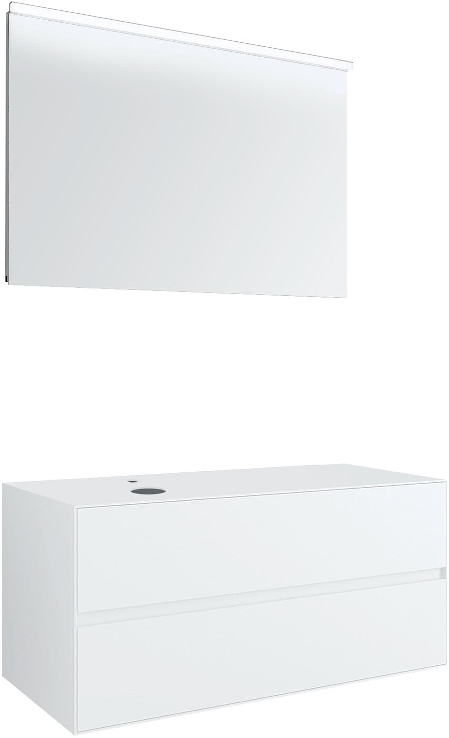 MEUBLE 2 TIROIRS+ TABLET POUR LAVABO A POSER GAUCHE TENSO 120CM TENSO +TROU ROBINET BLANC AVEC MIROIR