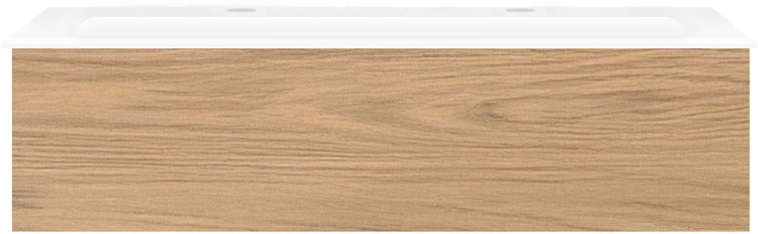SOUS MEUBLE COFFEE 1 TIROIR 120 CHENE CLASSIQUE + LAVABO 2 TROUS ROBINET EN PORCELAINE BLANC