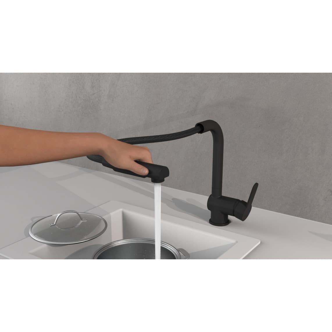 79760 LONDON Sink mixer, black matt, with pull-out spout