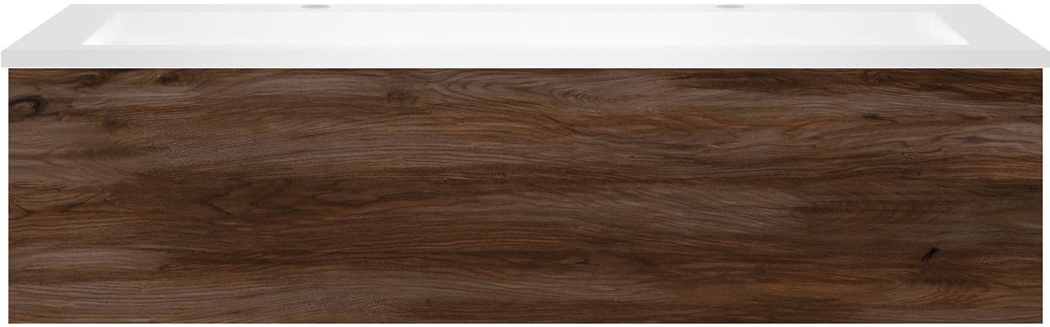 SOUS MEUBLE COFFEE 1 TIROIR 120 NOYER VELOURS + LAVABO 2 TROUS ROBINET EN MARBRE SYNTHETIQUE BLANC