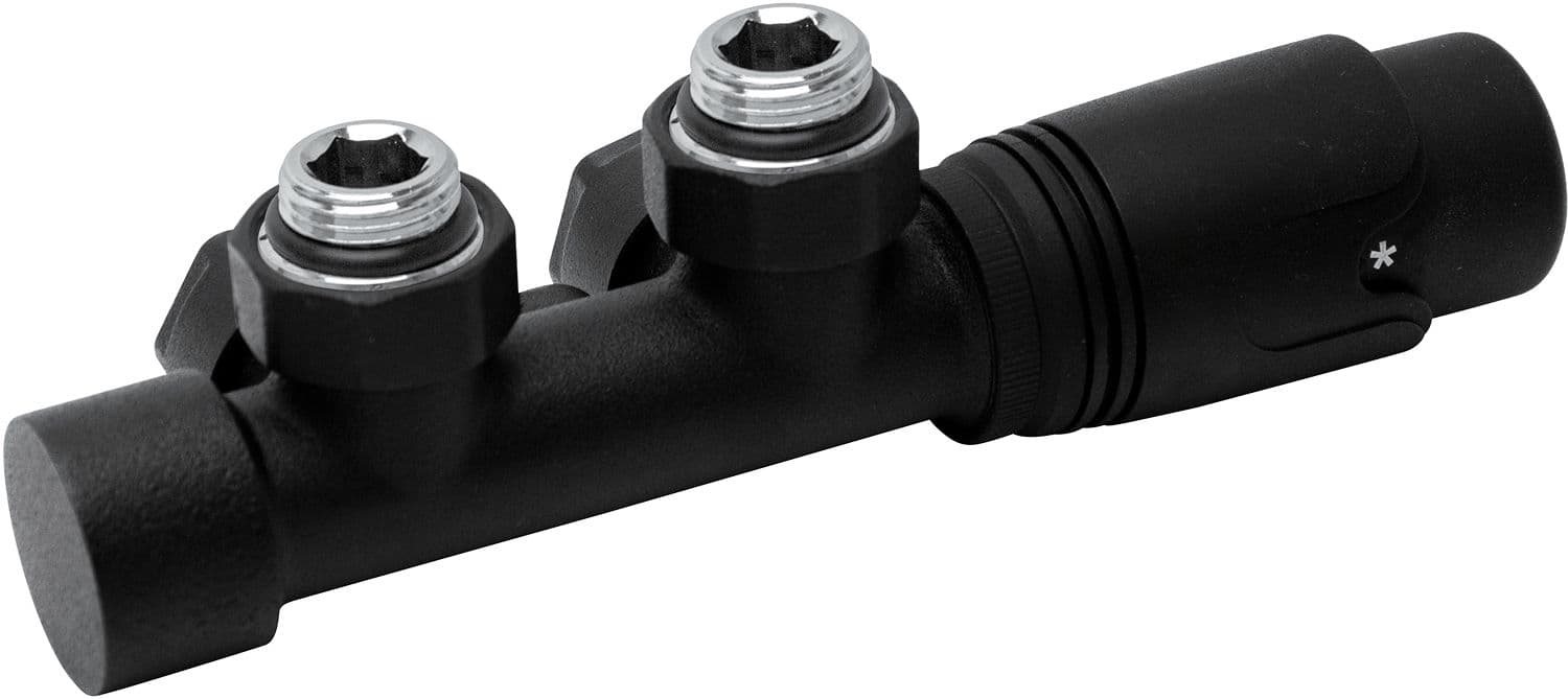 D-DESIGN KIT DE ROBINET RADIATEUR THERMOSTATIQUE BITUBE/MONOTUBE +RACCORD 16MM EQUERRE NOIR MAT