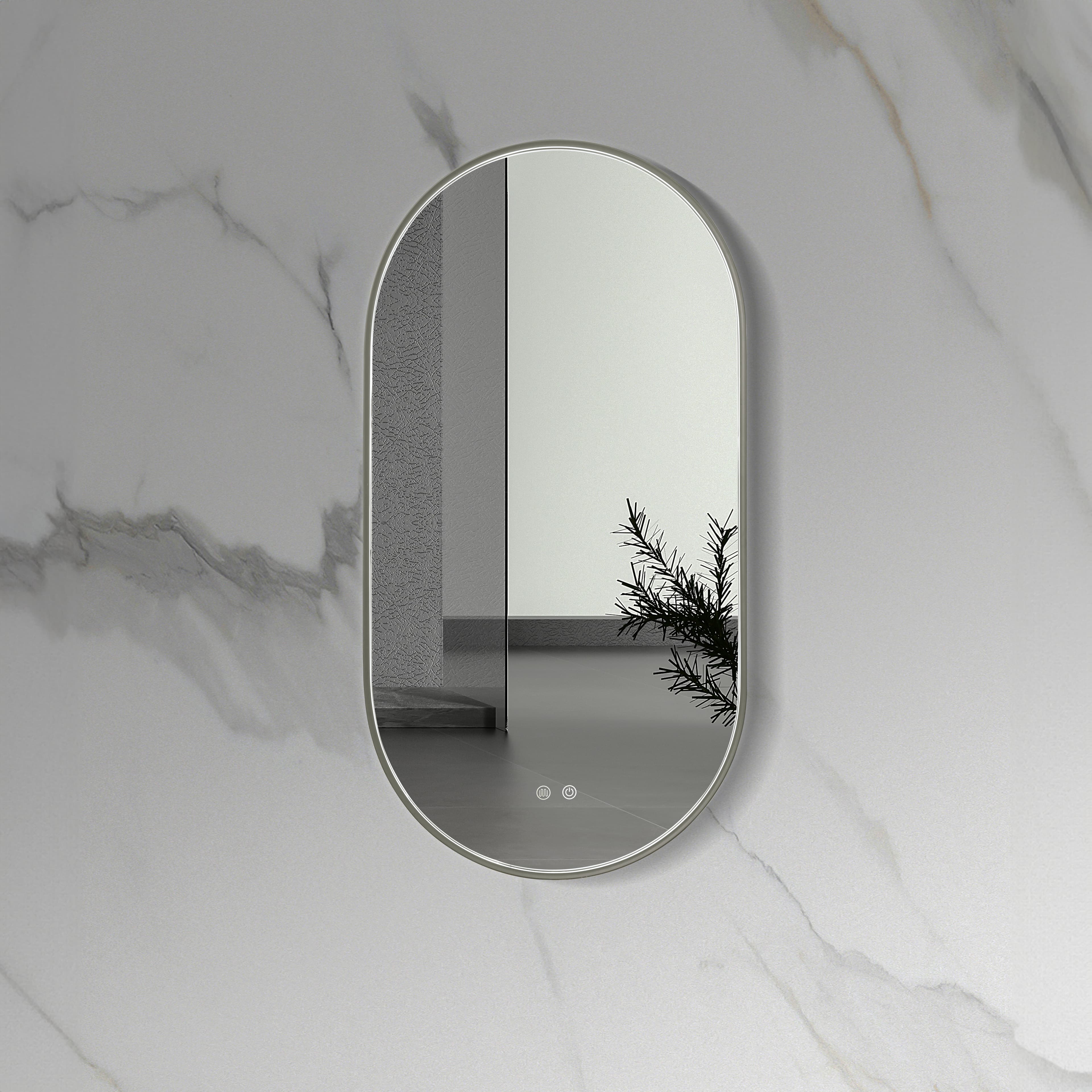 ALONI AVALO MIROIR - AVEC ÉCLAIRAGE LED - OVALE - AVEC CADRE - AVEC CHAUFFAGE - TEMPÉRATURE DE COULEUR LED 3500-6500K - 50X100CM - GUNMETAL