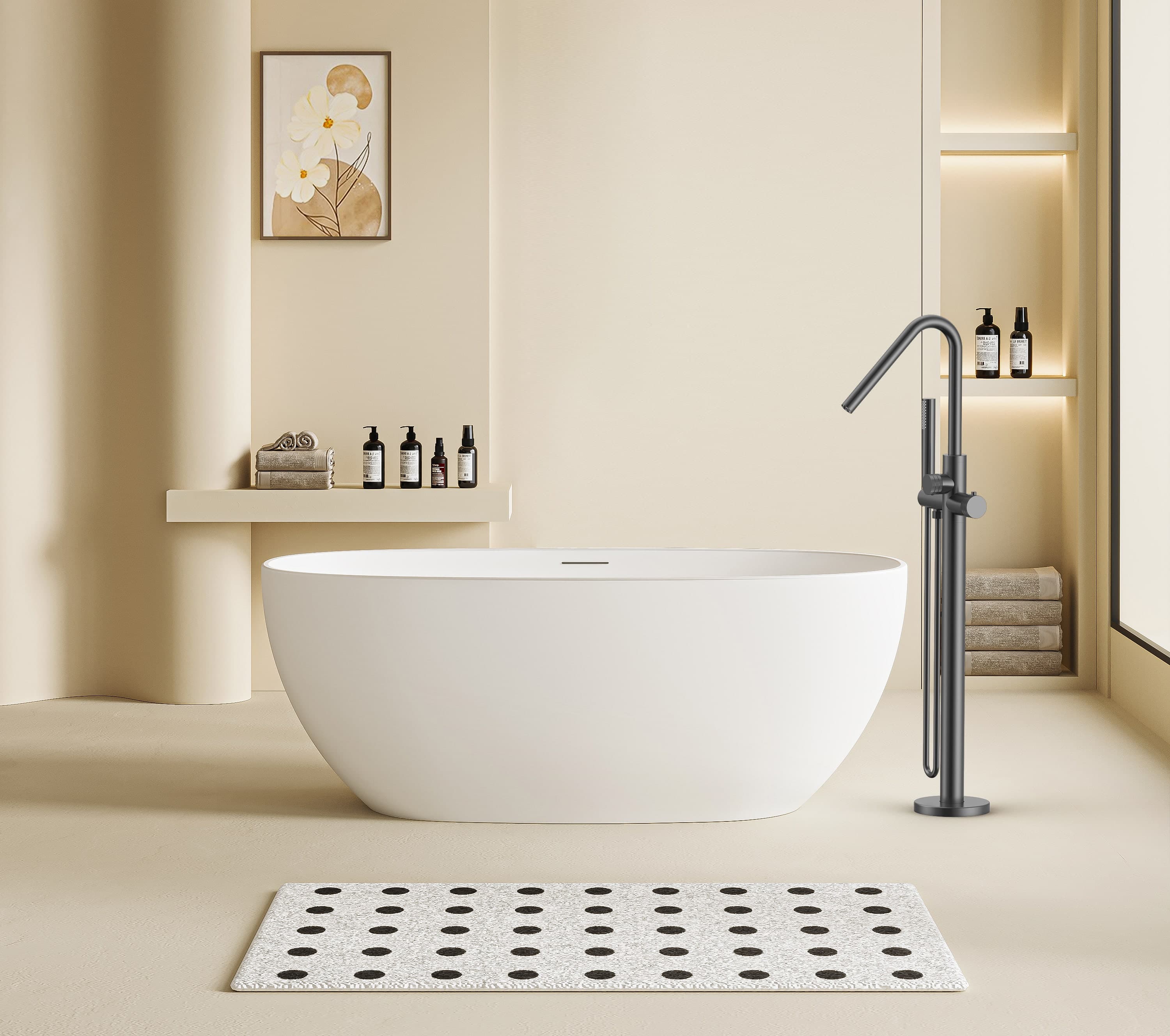 Stria Mitigeur de bain – indépendant – thermostatique – avec douchette et Flexible – boutons avec structure striée - Belgaqua - Gunmetal (PVD)