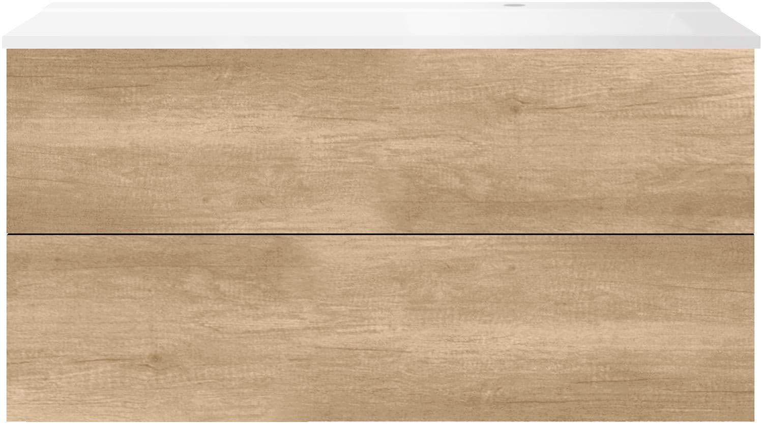 SOUS MEUBLE COFFEE 2 TIROIRS 120 CHENE DECOR CACHMIRE+LAVABO DROITE BLANC